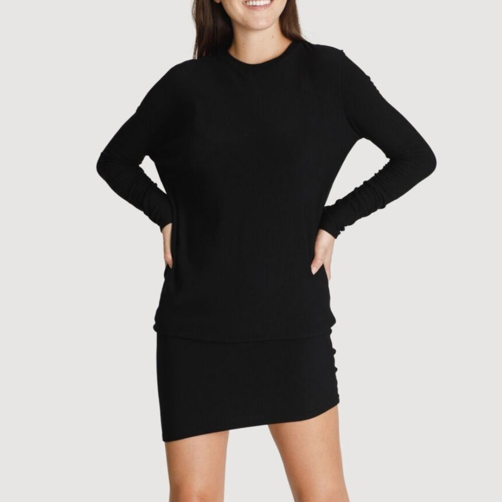 Kit + Ace Wave Asymmetrical Dress Black Modal Cashmere Soft Kersey Knit 4
